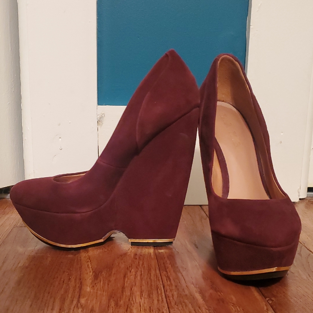 Elegant L.A.M.B. Burgundy Wedge Heels